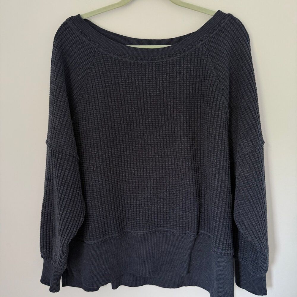 American Eagle Big Hug Women's Navy Blue Waffle Knit Oversized Pullover S